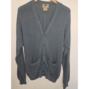Vintage Northwest Territory Naturals M Cardigan Sweater Blue Grey Grandpa cotton